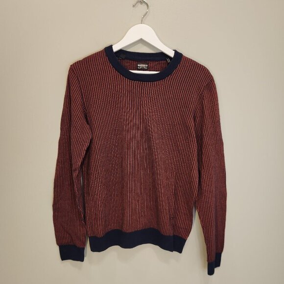 Buffalo David Bitton Men's Red Ochre Contrast Cotton Knit Fall Sweater - Size M - Picture 1 of 7